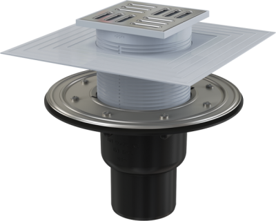 Трап 105х105 50 75 мм прямая подводка решетка и фланец из нержавейки воротник двухуровневый изоляция