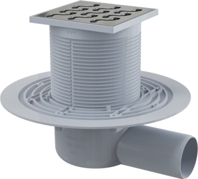 Трап 105х105 50mm бок. подводка решетка из нерж. стали гидрозатвор мокрый