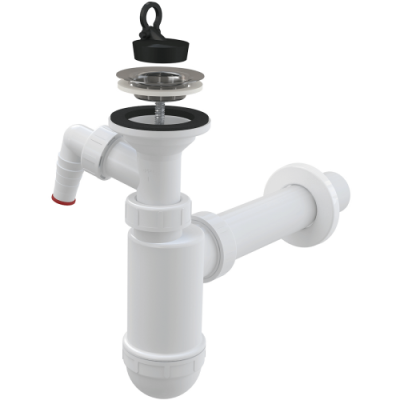 Сифон для умывальника d 40 мм, с отводом на стиральн. машину, с нержавеющ. решеткой d 63 мм A41P